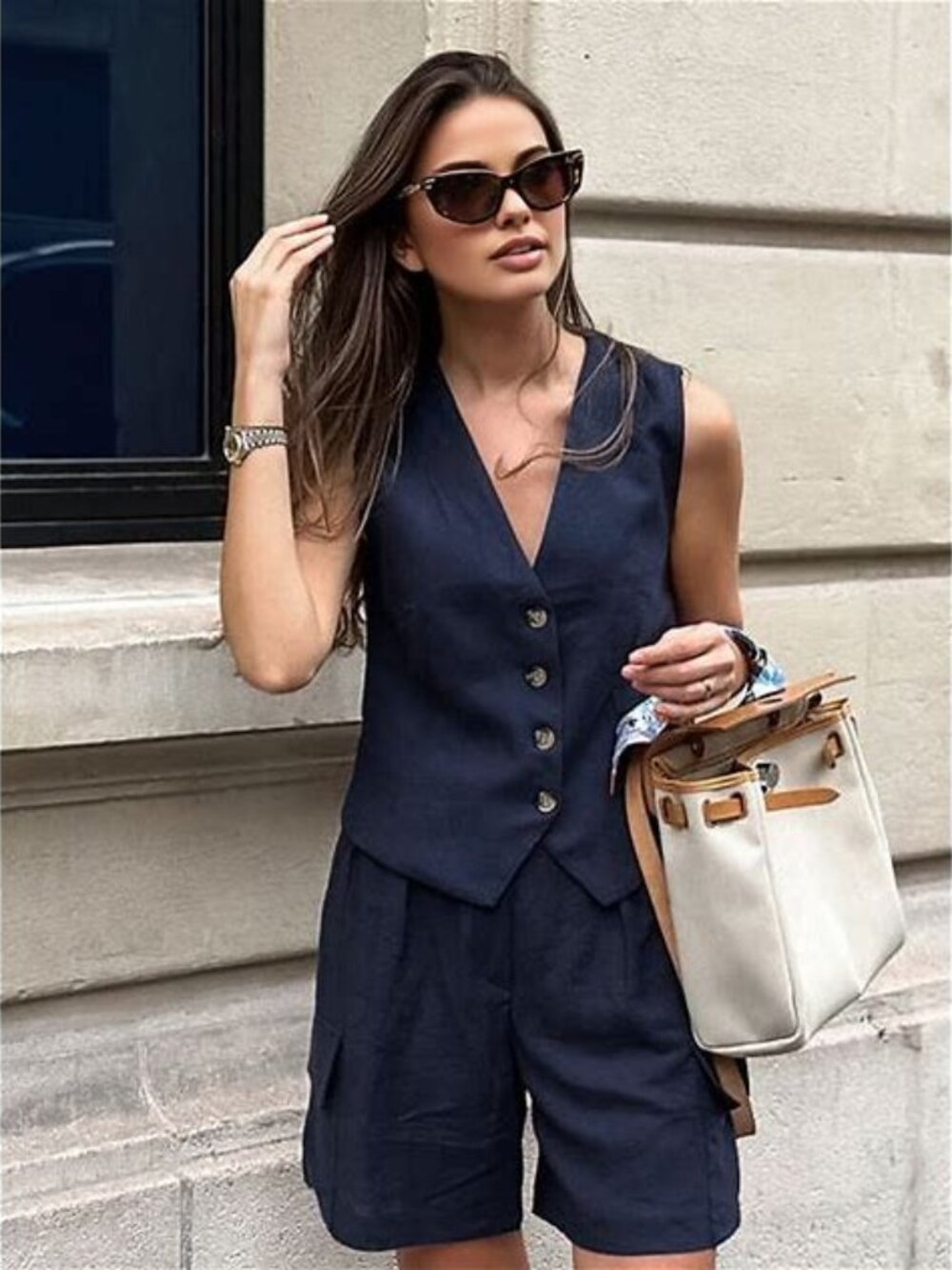 Navy Blue Button-Up Vest